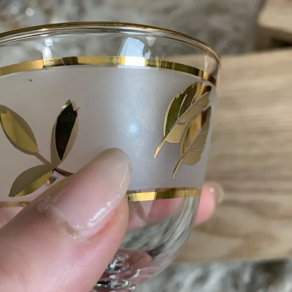 Vintage Golden Foliage‎ Libby 8982 4oz Cocktail Glasses Set Of 6 Made In USA